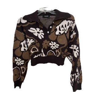 Cider Daisy Flower  Cropped Sweater Whimsy Boho Twee  Hippie Cottage Y2K M  EUC